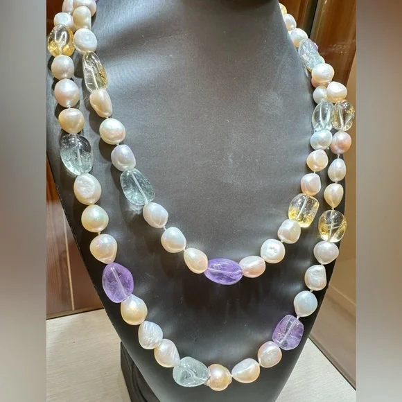 Natural‎ fresh water natural stone double necklace - Picture 3 of 3